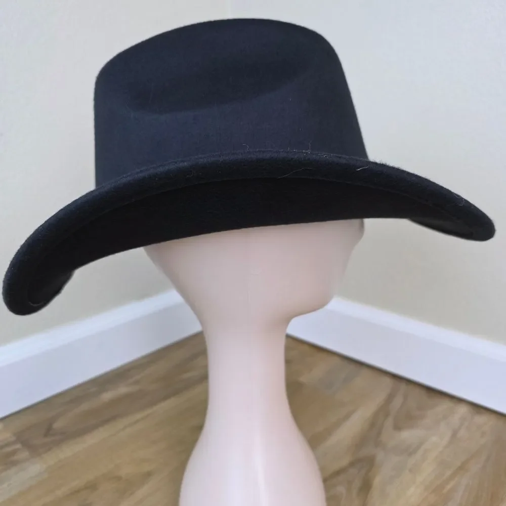 ☔️🩵Black & Rhinestone Band Wide Brim Cowgirl Hat Medium - Picture 6 of 15